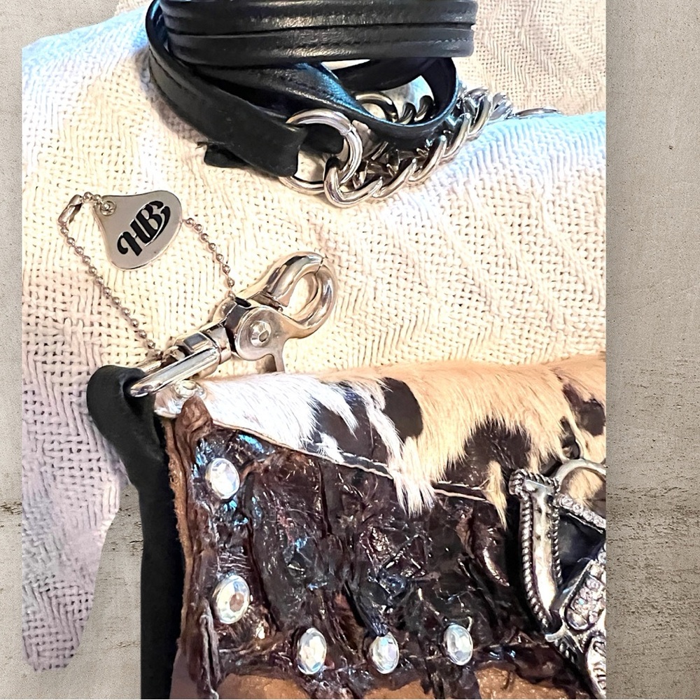 Unique HB western revival punk Black and Tan Women's Bag maximalist crossbody - Picture 4 of 6